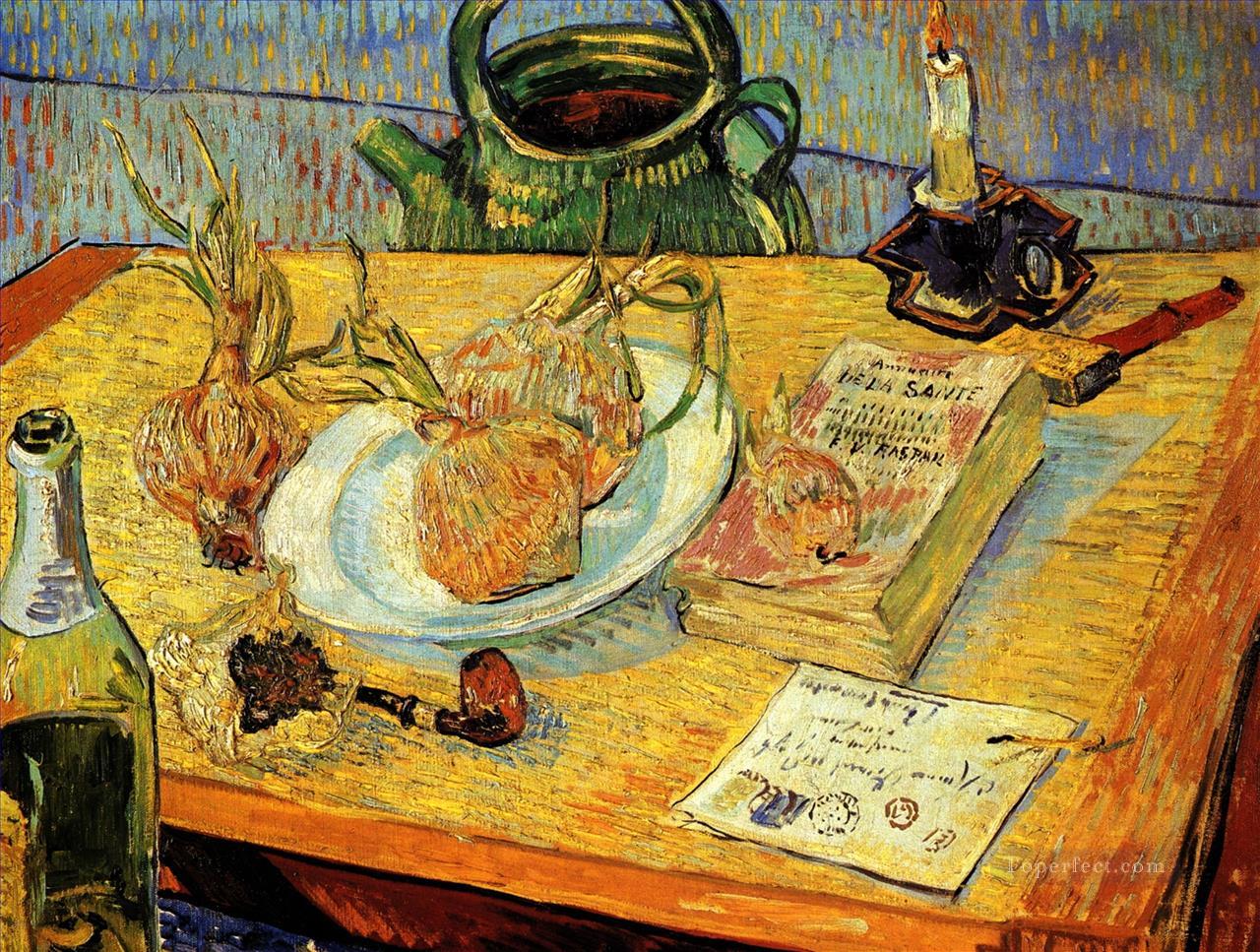 Still Life with Drawing Board Pipe Onions and Sealing Wax Vincent van Gogh Oil Paintings
